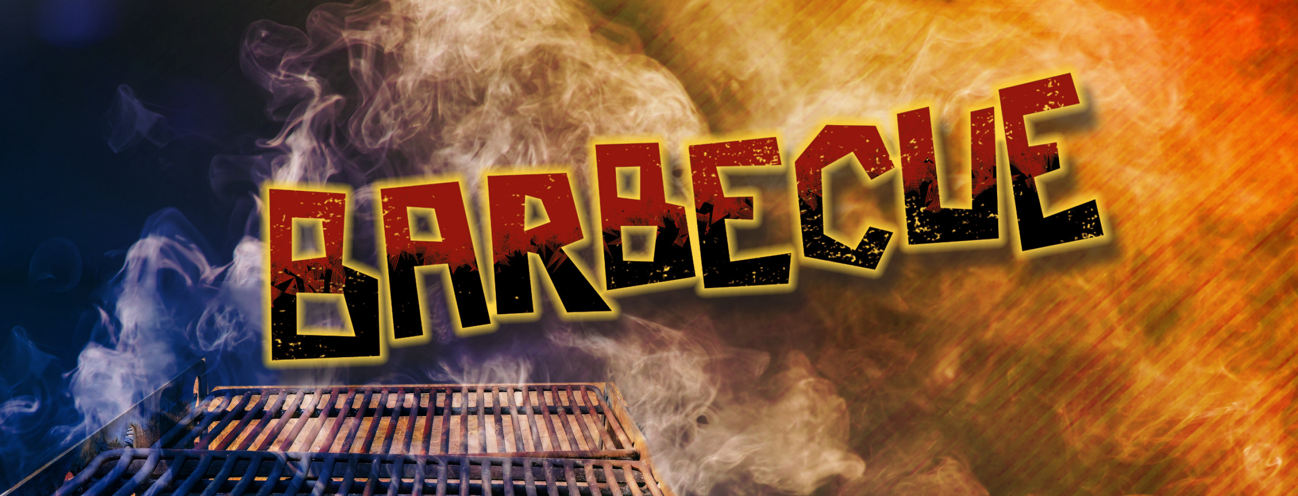 The title "Barbecue" is shown in singed letters. In the background, smoke rises over a burning sky.